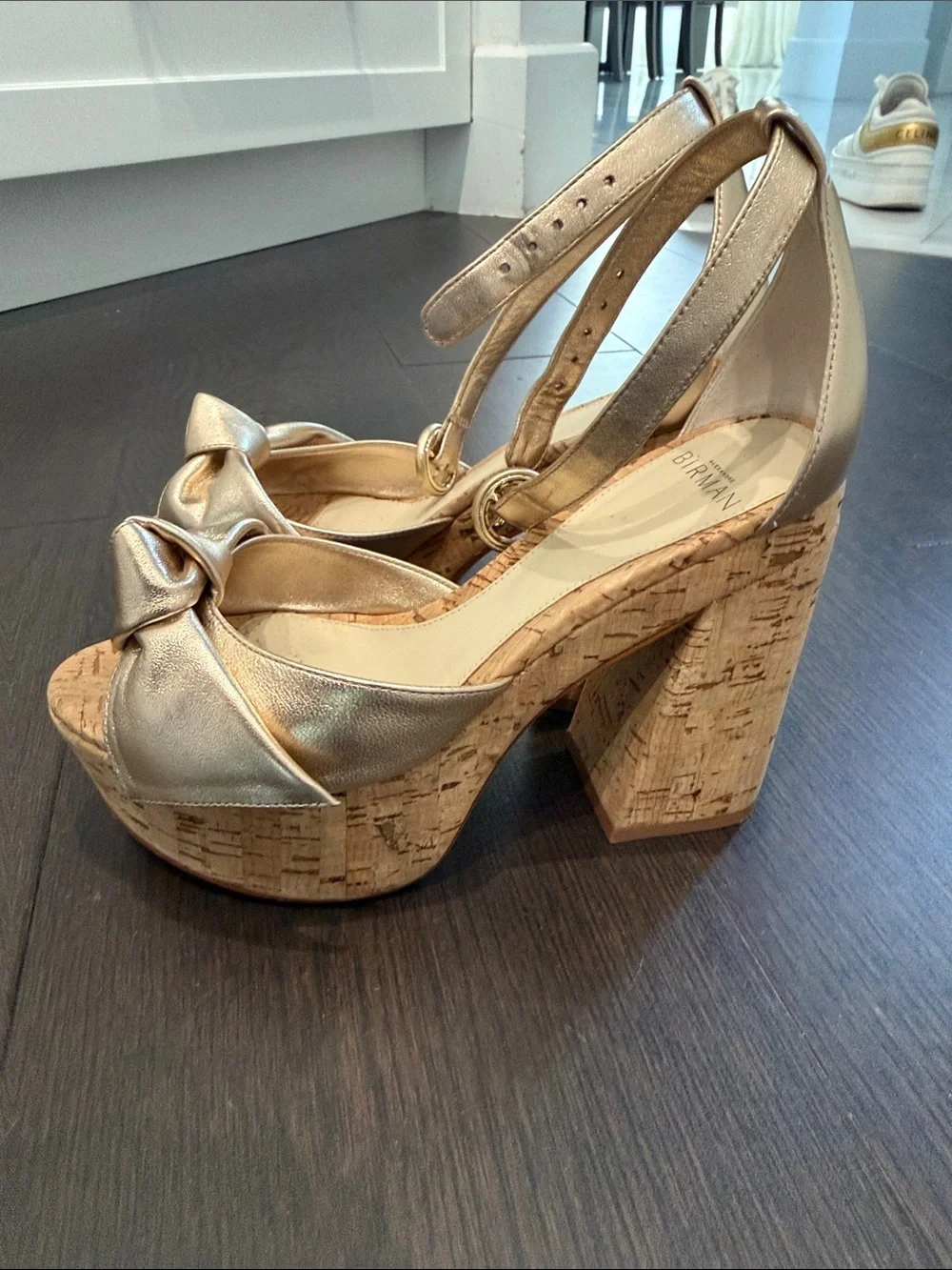 Alexandre Birman Metallic Gold Bow Platform Slingback Sandals